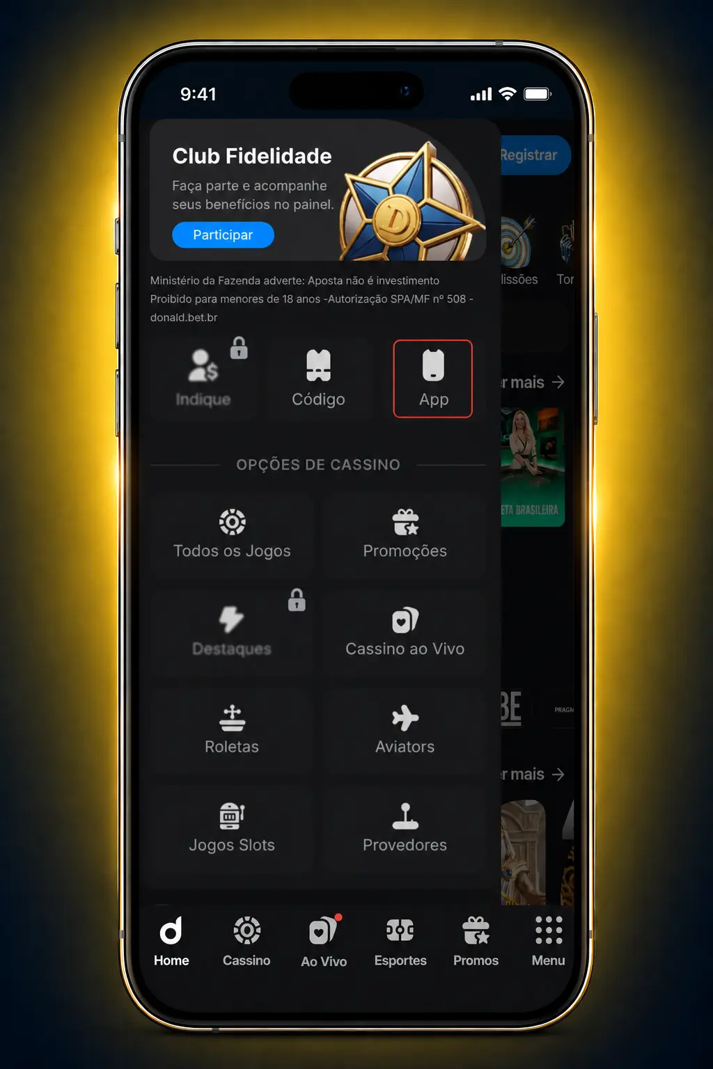 Passo a passo para baixar e instalar o APK do DonaldBet em celulares Android em quatro etapas simples.